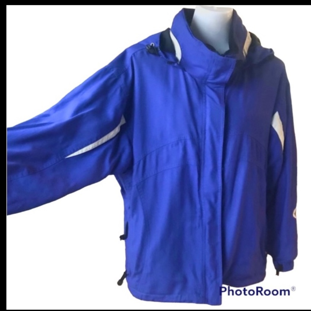 BLACK ICE Blue/White Warm Ski Jacket, Size Large. Lots of pockets.